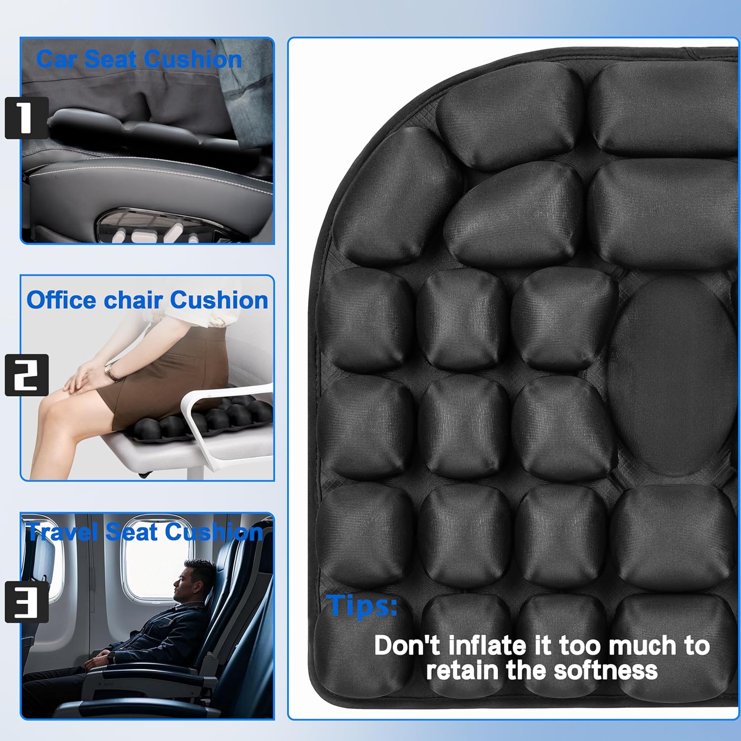 Sondor Travel Cushion,Portable & Adjustable Airplane seat Cushion for Long Flights,Inflatable Cushion for Wheelchair, Travel,Driving - Image 4