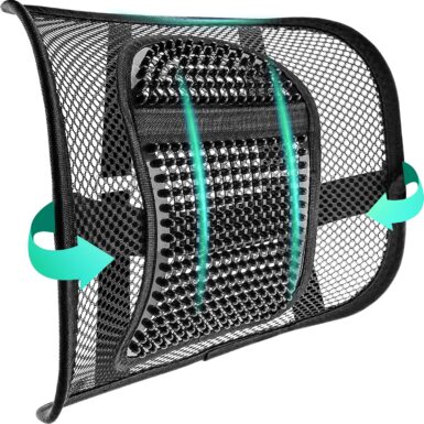 Samyoung Mesh Lumbar Support for Office Chair and Car Seat | 12 x 16 Inch Breathable Double-Layer Mesh Back Support with Elastic Chair Strap & Support Beads for Firm, Comfortable Support