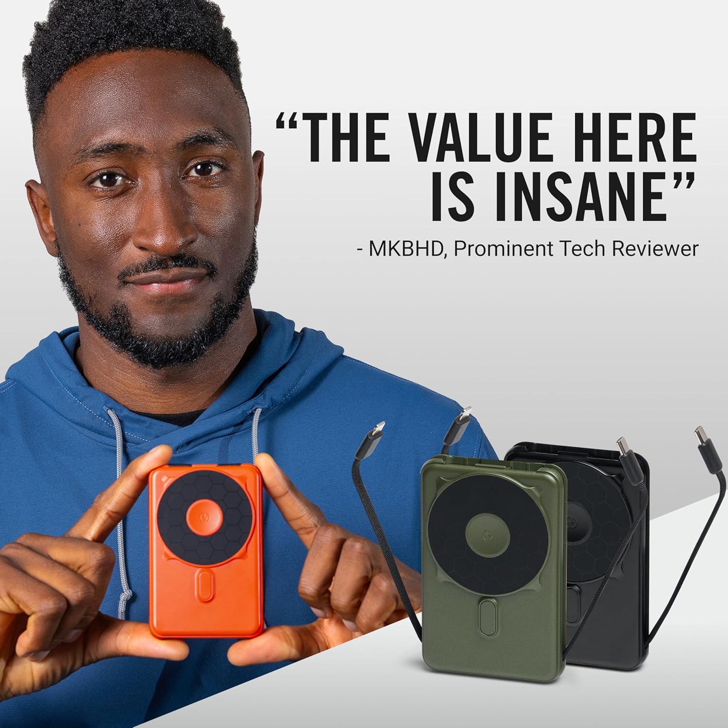 Ridge 20W Magnetic Power Bank Battery Pack 10,000mAh - Fast Charging, Compatible with MagSafe - Portable Charger Flight-Safe Travel Powerbank - Built-in Cables & Magnetic Attachment (Basecamp Orange) - Image 5